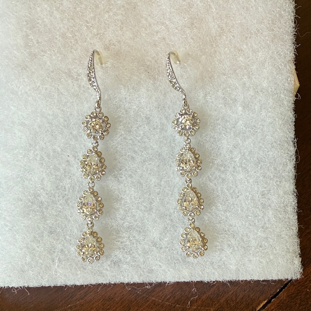 Nadri Elegant Silver Drop Earrings. NWOT